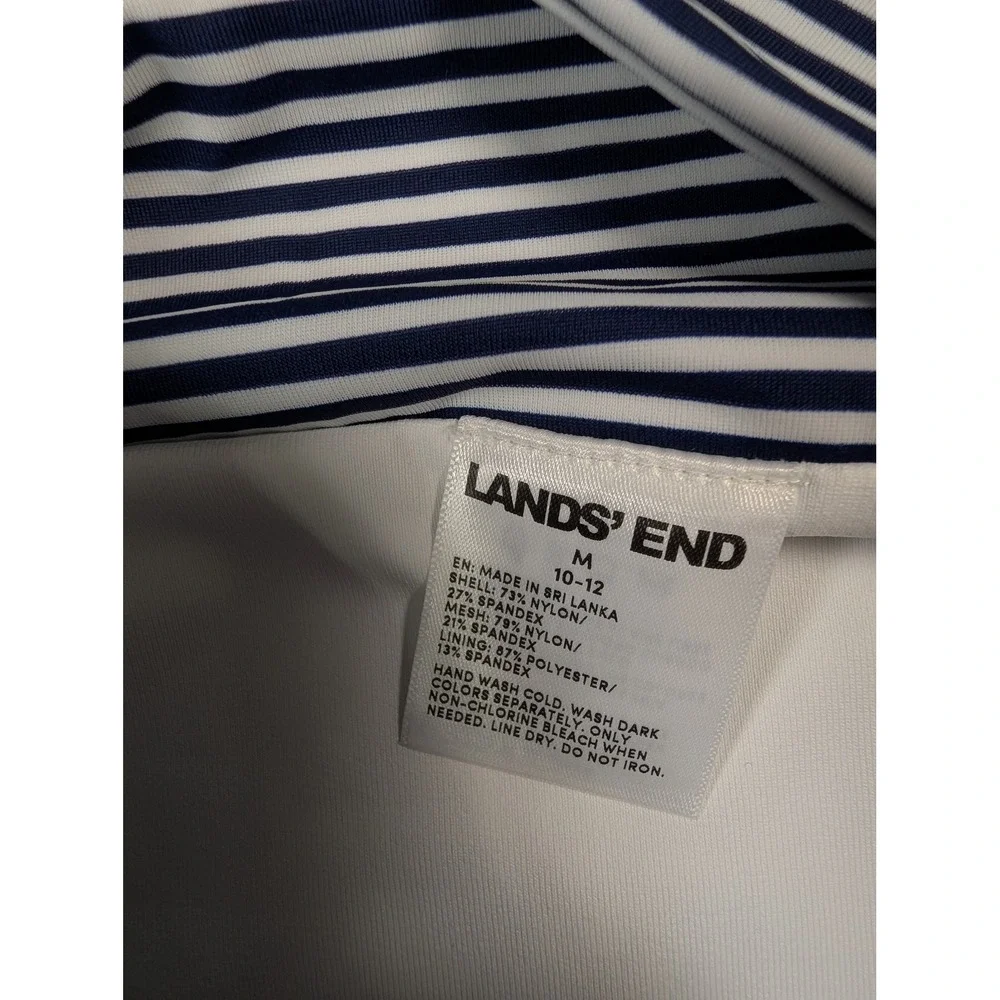 Lands End Navy White Striped High Waist Bikini Set M 10-12 Lycra Xtra Life NWT